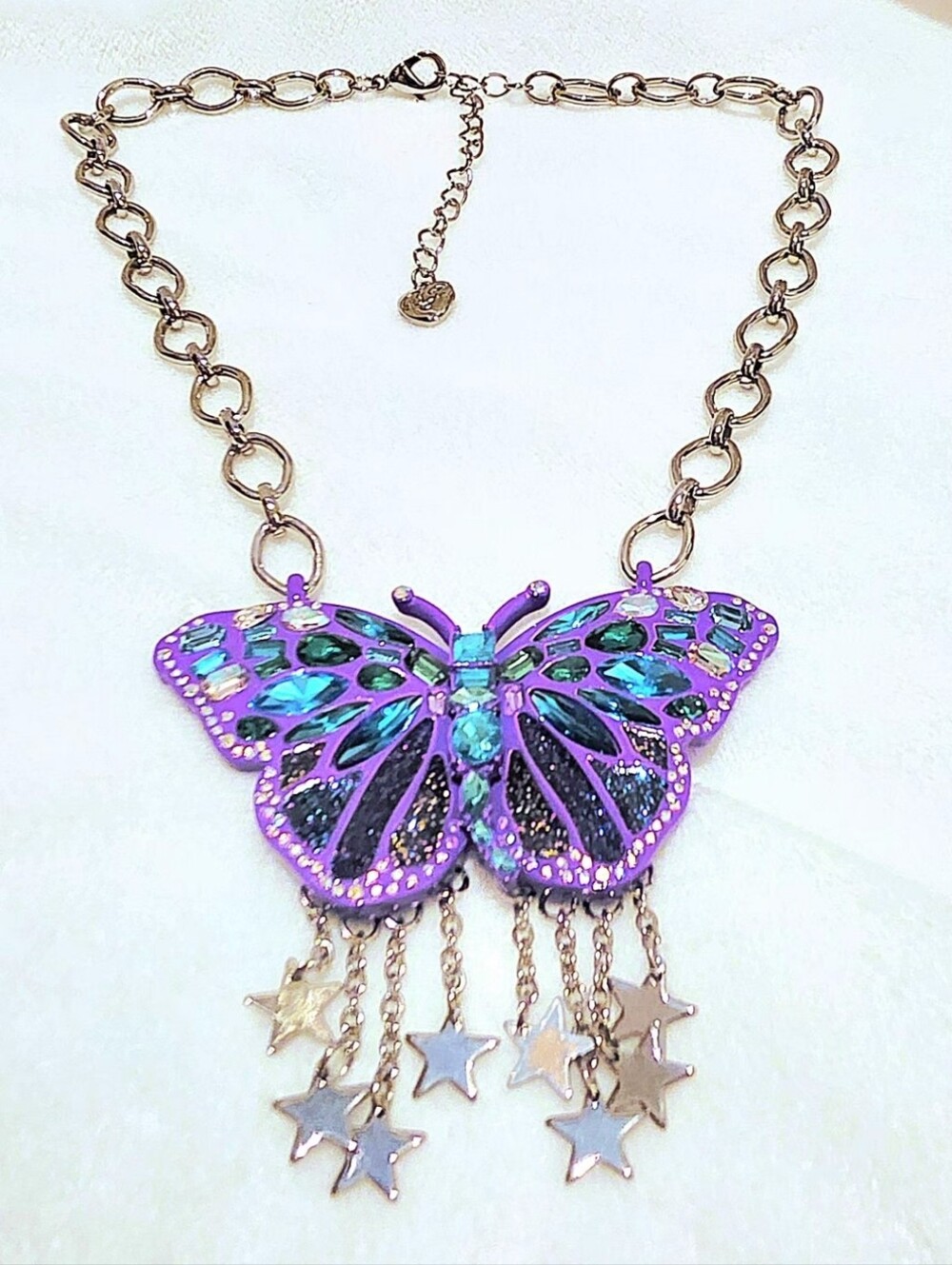 Silver Chain Purple Multicolor Crystal Purple Butterfly Star Necklace - Picture 11 of 14